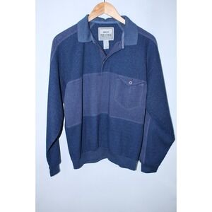 Huk-A-Poo Men's Large Navy Blue Collared Vintage Waffle Knit Sweater